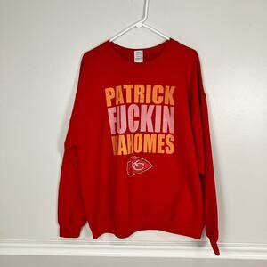 Kansas City Chiefs Patrick F%*#*%# Mahomes Red Crewneck Sweatshirt Size XL